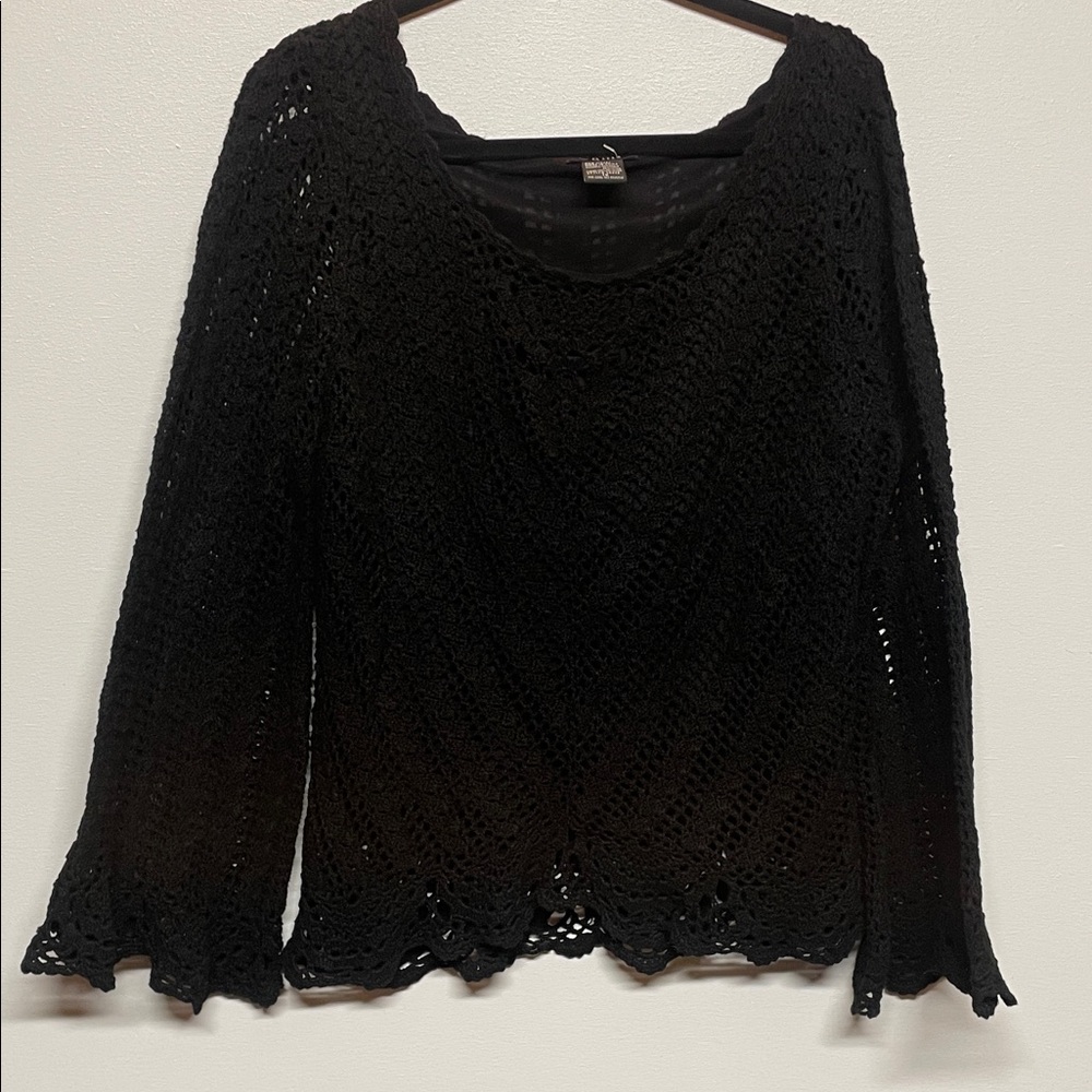Women’s Cami Elegant Black‎ Crochet knit Blouse bell sleeves size 1X